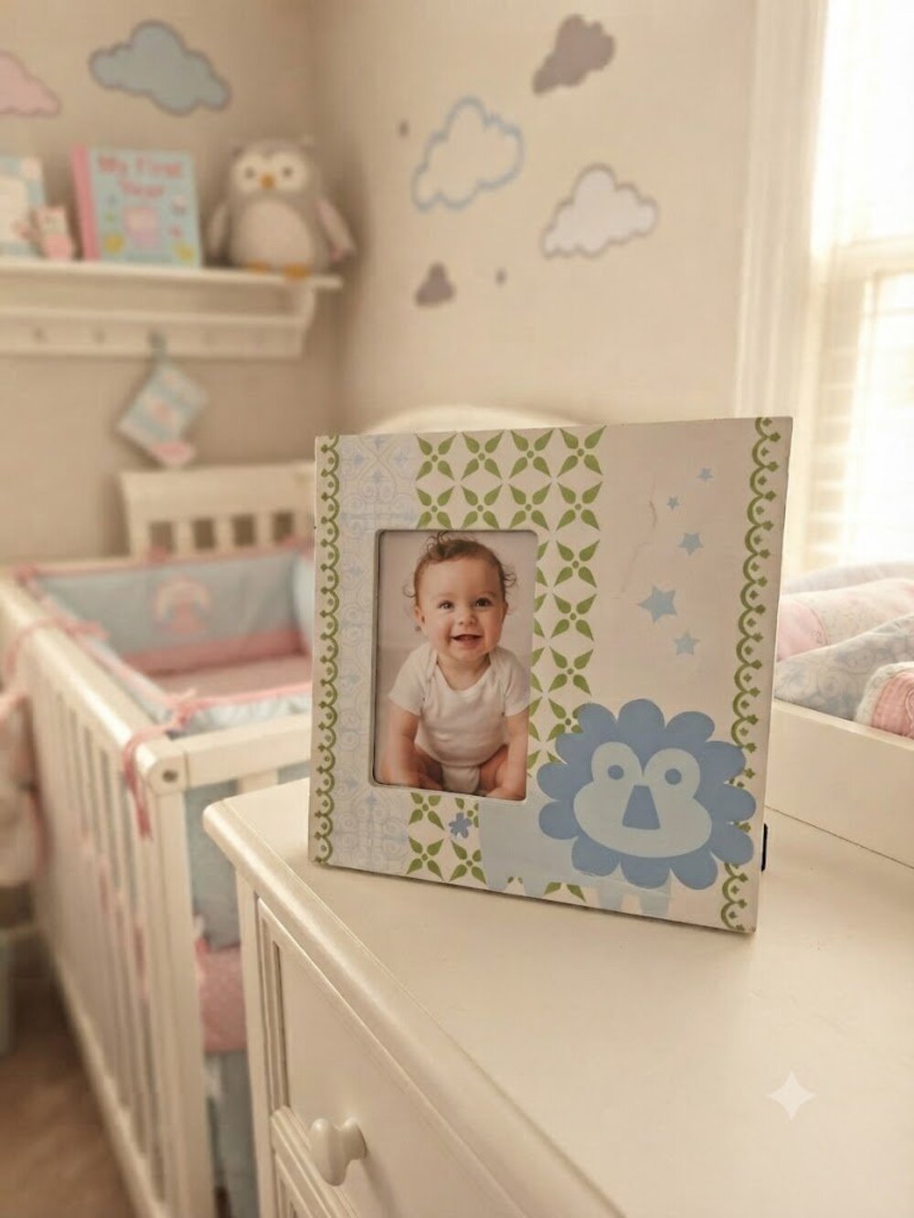 VTG Y2K 2011 Prinz Ltd Baby Blue Lion Nursery 4x6 Photo Frame Decor